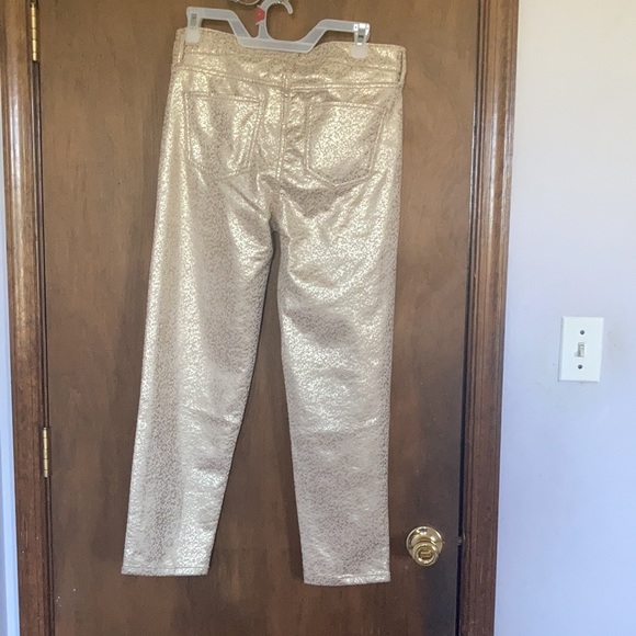 Relist2/20 Mid rise slim fit straight pant w metallic gold spatter print - Picture 10 of 16